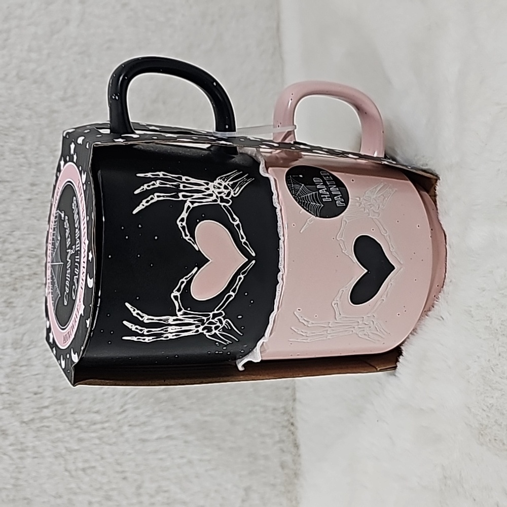 Cobwebs & Cauldrons Pink & Black Skelton Stackable Mugs 2